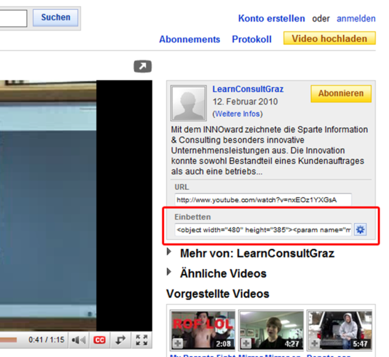 Code - YouTube Videos integrieren