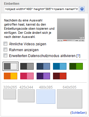 Video anpassen und Code kopieren - YouTube Videos integrieren